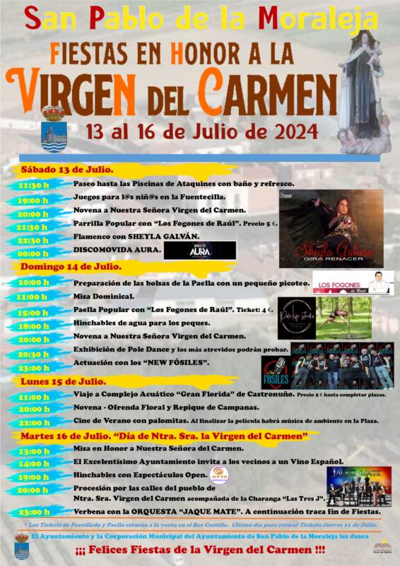 Fiestas patronales en honor a Nuestra Señora del Carmen 2024 San Pablo de la Moraleja